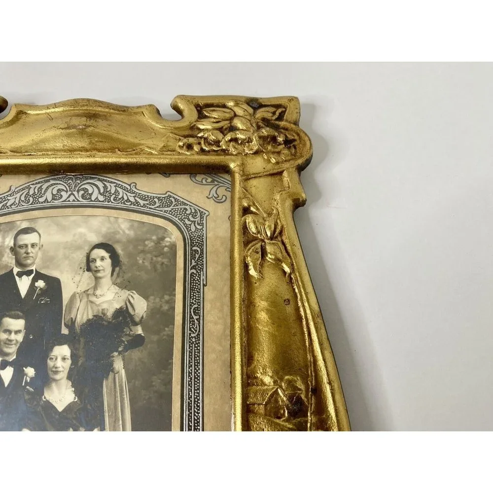 European Style Art Nouveau Brass‎ Metal Frame Vintage Girl Geese Floral Accents